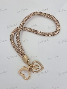 Gold Heart Charm Rose Gold Crystal Cord Phone/Key Lanyard CH4379